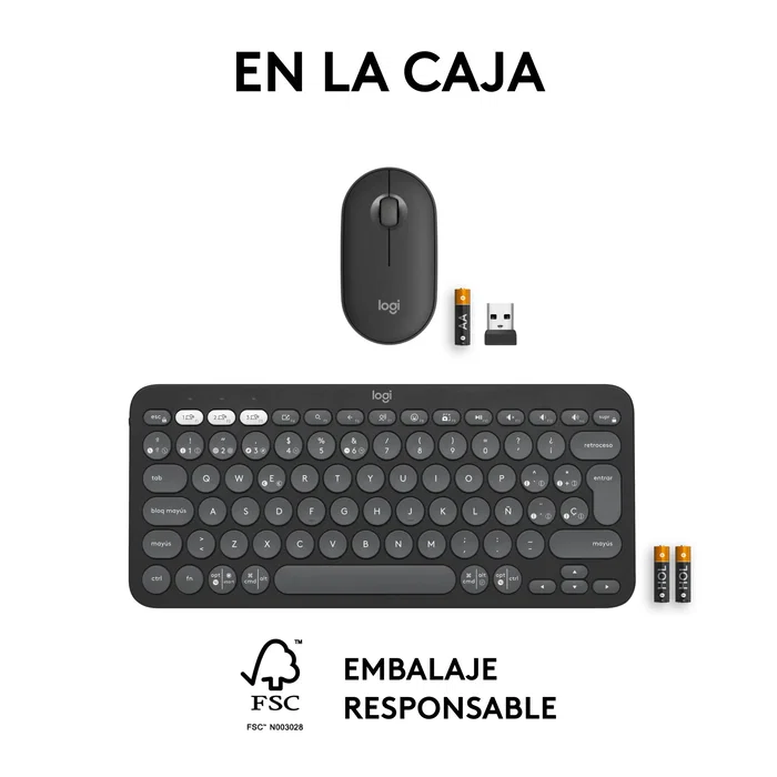 Logitech 920 012227 Pebble 2 Combo - Teclado y Ratón Inalámbrico RF + Bluetooth QWERTY Español Grafito - Kit Multi-Dispositivo - Color Grafito