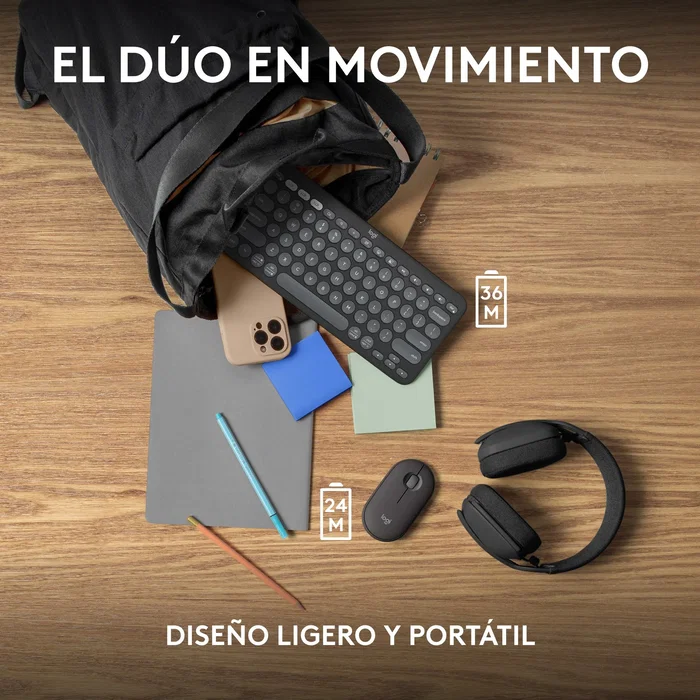 Logitech 920 012227 Pebble 2 Combo - Teclado y Ratón Inalámbrico RF + Bluetooth QWERTY Español Grafito - Kit Multi-Dispositivo - Color Grafito