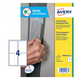 Etiquetas Adh.Avery A4 Polyester Antibacteriana Y Antimicrobiana Removible Caja 10H 139X99,1 Mm 40 Uds.(Am004A4)