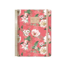 Dohe Agenda Anual 2027 Velvet Flores Coral con Espiral y Goma