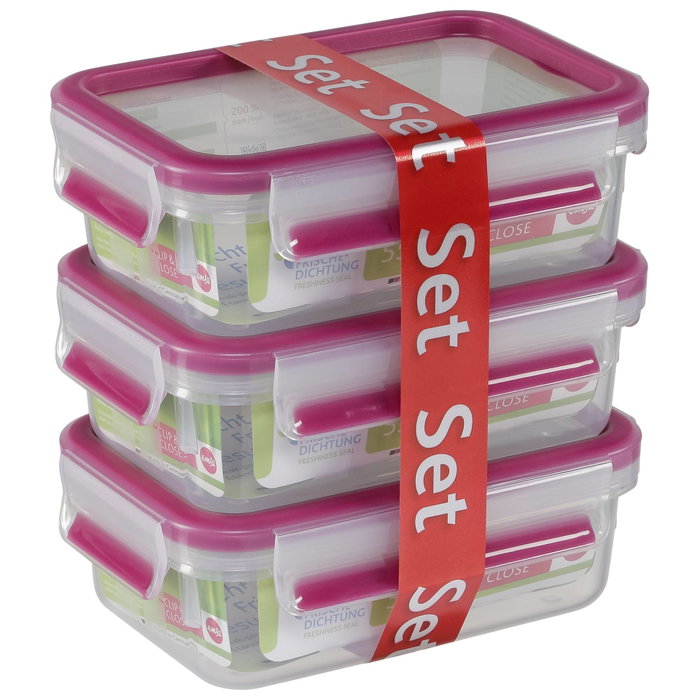 Emsa Clip&Close 515582 Pack de 3 transparente/rosa 0,55l Emsa Clip&Close 515582 Pack de 3 transparente/rosa 0,55l
