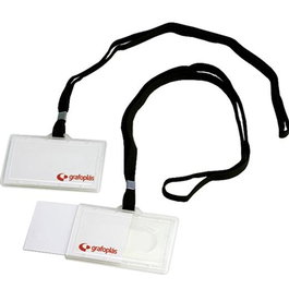Grafoplás Portadistintivos Inyectados Transparentes con Cordón Negro 65x95 mm, Pack de 50