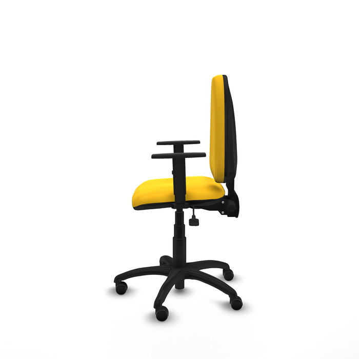 Silla de oficina Aýna con mecanismo Asincro tapizada con Similpiel color Amarillo. Equipada con Base poliamida negra, Brazos 1D y Ruedas de parqué Silla de oficina Aýna con mecanismo Asincro tapizada con Similpiel color Amarillo. Equipada con Base poliamida negra, Brazos 1D y Ruedas de parqué
