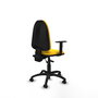 Silla de oficina Aýna con mecanismo Asincro tapizada con Similpiel color Amarillo. Equipada con Base poliamida negra, Brazos 1D y Ruedas de parqué