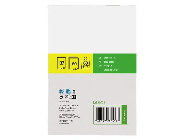 Liderpapel Bloc de notas liso B7 de 80 hojas perforadas Liderpapel Bloc de notas liso B7 de 80 hojas perforadas