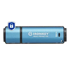 Kingston IronKey Vault Privacy 50 USB 3.2 Gen 1 32GB Unidad USB Cifrada FIPS 197 AES-256 Hardware Negro Azul Resistente al Agua IPX8