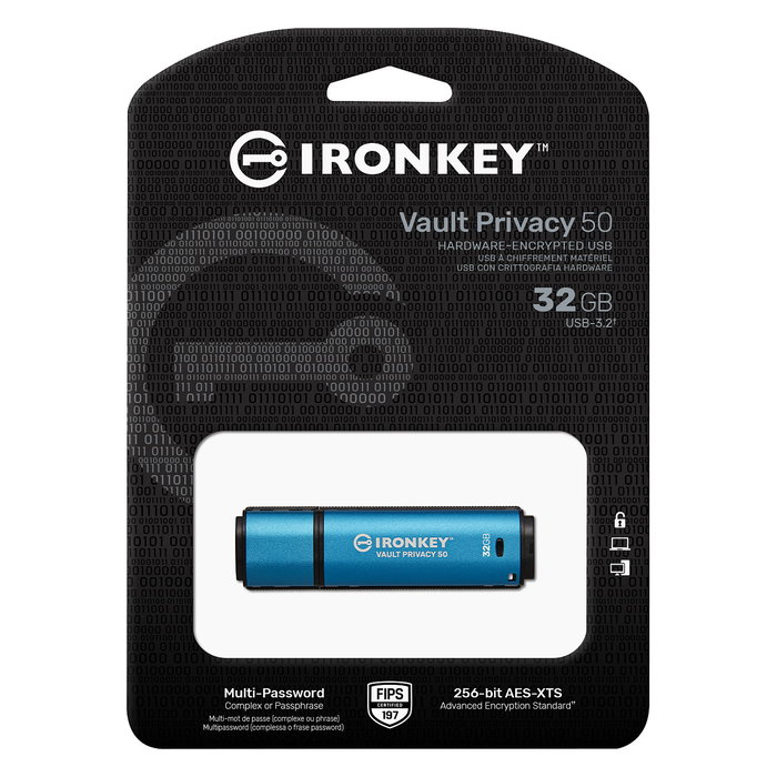 Kingston IronKey Vault Privacy 50 32GB - Pendrive USB 3.2 con cifrado hardware AES-256 y FIPS 197