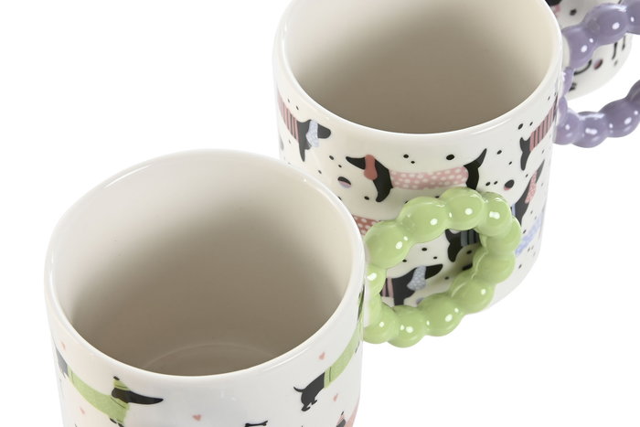 DKD Home Decor Mug Scandi Verde Lila Rosa Azul Porcelana New Bone 7.5 x 9.5 x 9 cm (12 Unidades)