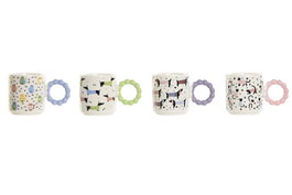 DKD Home Decor Mug Scandi Verde Lila Rosa Azul Porcelana New Bone 7.5 x 9.5 x 9 cm (12 Unidades)