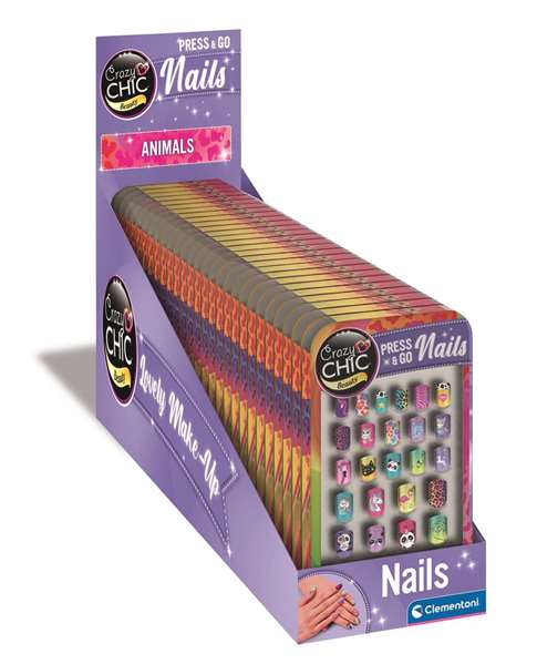 Clementoni Press & Go Nails Animals Display, Uñas Postizas para Niñas a partir de 6 años