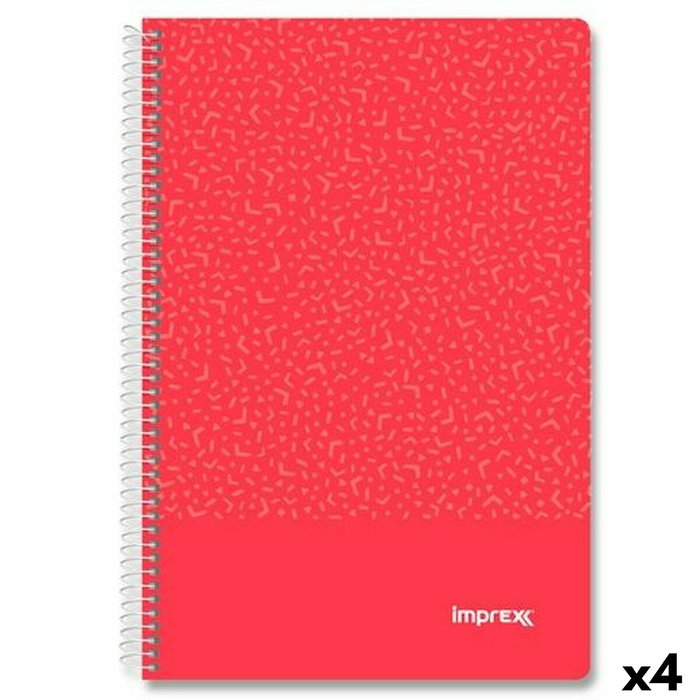 IMPREX Set de 4 Cuadernos de Espiral Imprex Folio Tapa PP Rojo