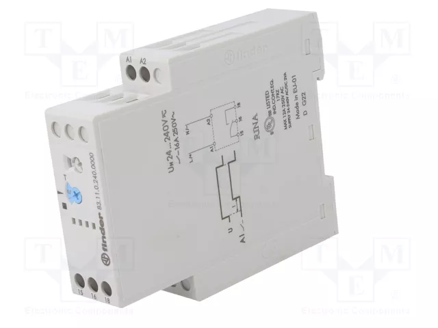 Finder Relé temporizador monofunción 83.11.0.240.0000 16A 24-240VAC/DC