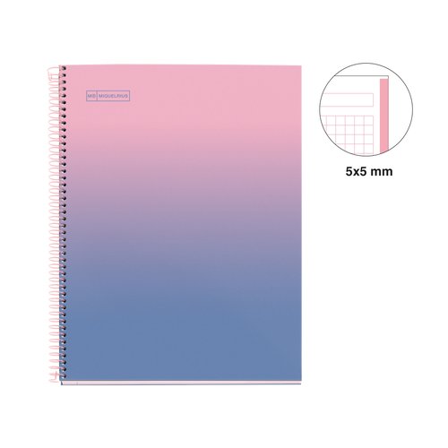 Miquelrius Cuaderno Espiral Gradient DIN A4 80 Hojas Cuadro 5 mm Rosa/Azul