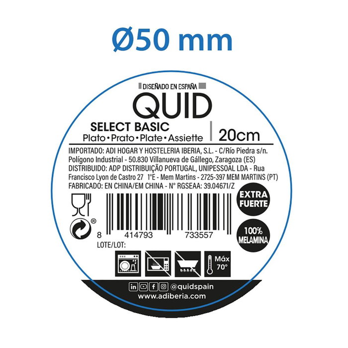 Plato Postre Melamina Select Basic Quid 20 cm (24 Unidades)