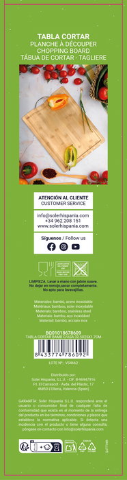 Quttin Tabla Cortar Bambú con Asa 32.5 x 25 x 1.5 cm (8 Unidades)