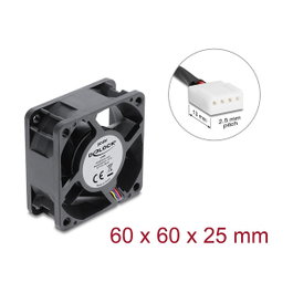DeLOCK Ventilador Axial 48 V DC 60 x 60 x 25 mm con Conector PWM de 4 Pines, Negro