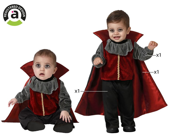 Disfraz Vampiro Bebé Niño Rojo - Camisa, Chaleco y Capa - Talla 6-12 Meses Disfraz Vampiro Bebé Niño Rojo - Camisa, Chaleco y Capa - Talla 6-12 Meses