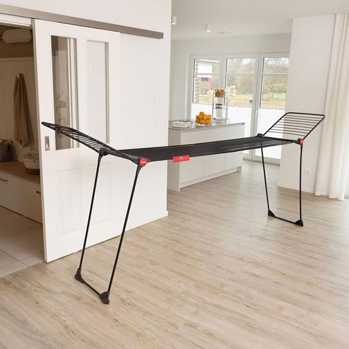 Vileda Tendedero Infinity Flex Ultimate Extensible, Negro Mate, 30 m de Tendido, Con Ruedas, Acero y Aluminio