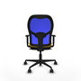 Silla de oficina Jorquera con mecanismo Sincro tapizada con Similpiel color Amarillo y malla color Azul. Equipada con lumbar 1D, Brazos 1D y Ruedas 65mm nailon