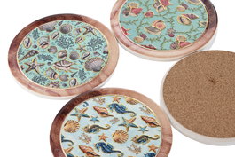 DKD Home Decor Posavasos Mediterráneo de Dolomita, Azul y Blanco, 10.8 x ix10.8 cm, Lote de 72 Unidades