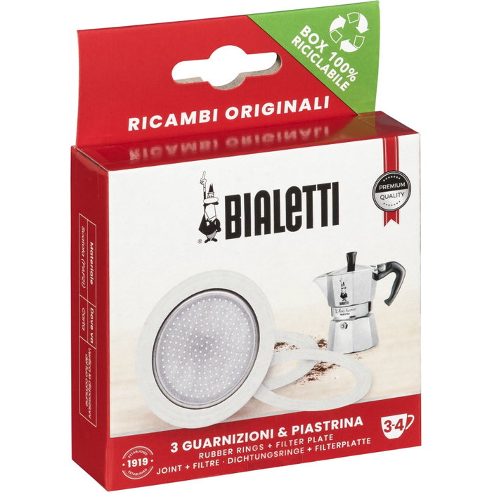 Bialetti Ricambi 3 Kit de 3 Juntas de Repuesto y 1 Filtro para 3-4 Tazas Bialetti Ricambi 3 Kit de 3 Juntas de Repuesto y 1 Filtro para 3-4 Tazas