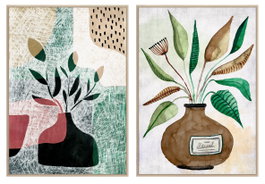 DKD Home Decor Cuadro PS Lienzo Jarrón Surtido de 2 Piezas