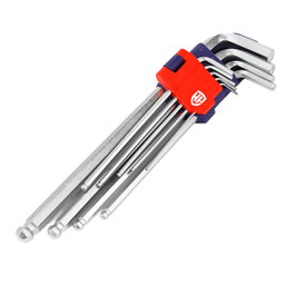 Workpro Juego de 9 llaves allen de brazo largo con punta esférica, métrico