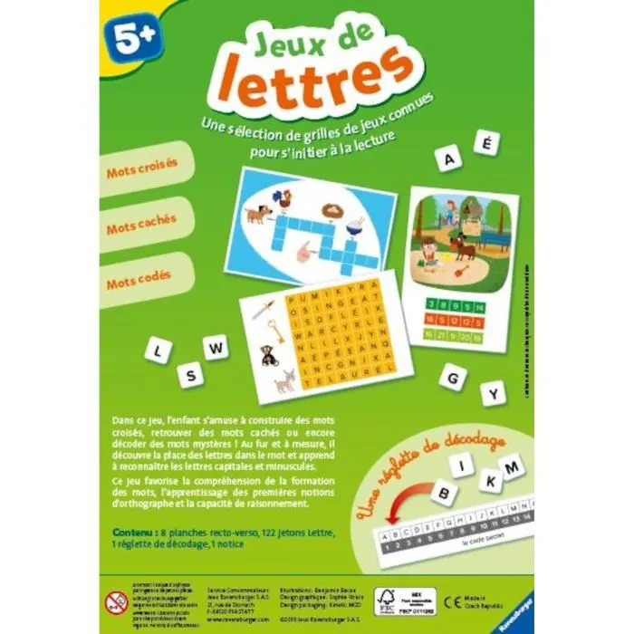 Ravensburger Juego de Palabras 4005556240609 para Niños, Primeros Juegos de Palabras Ilustrados, Crucigramas, Ortografía