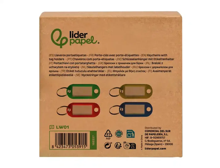 Liderpapel Llavero portaetiquetas Ecouse de plástico reciclado, caja de 100 unidades