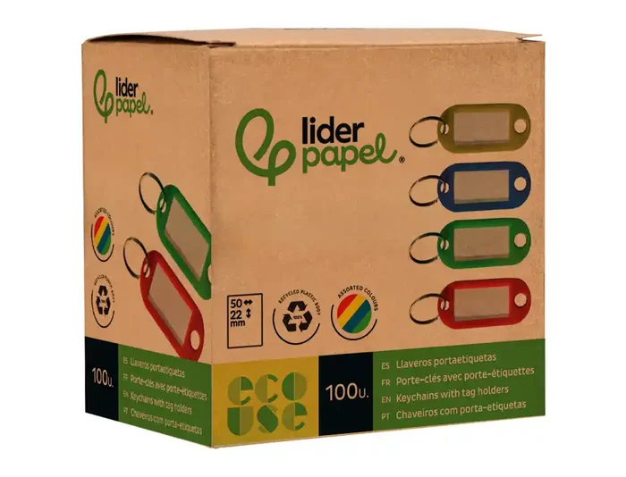 Liderpapel Llavero portaetiquetas Ecouse de plástico reciclado, caja de 100 unidades