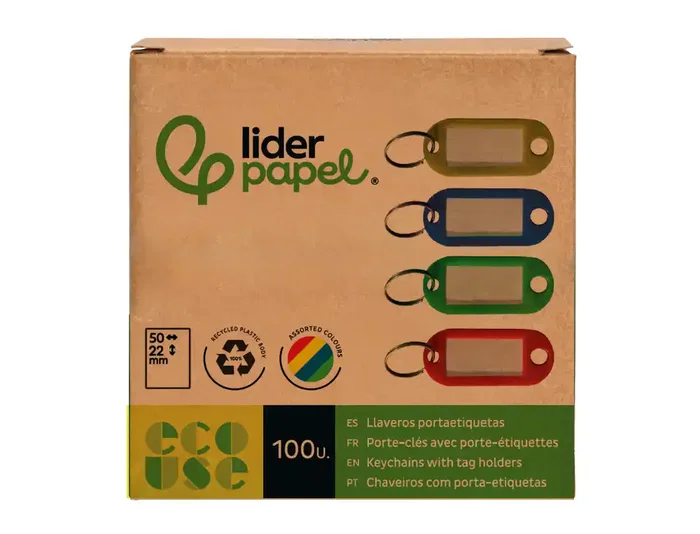 Liderpapel Llavero portaetiquetas Ecouse de plástico reciclado, caja de 100 unidades