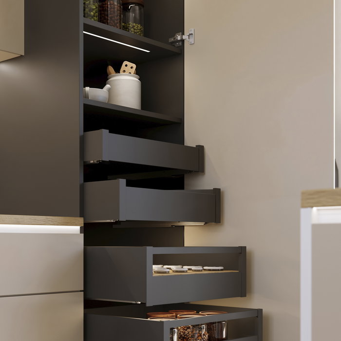 Emuca Cajón exterior Protone 30kg con guías de extracción total y cierre suave, Altura 93mm, profundidad 270mm, Acero, Gris antracita