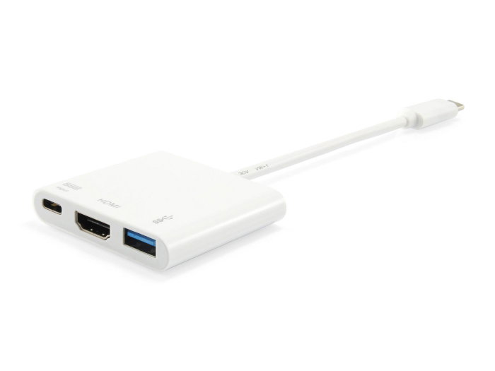 Equip Adaptador 3 en 1 USB-C a HDMI, USB 3.2 Gen 1 y USB-C 60W PD - Blanco