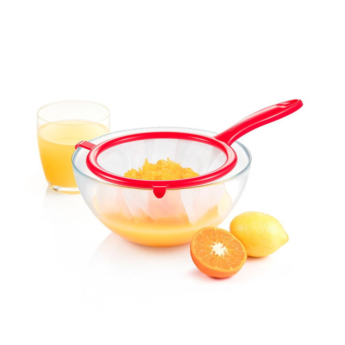 Tescoma Presto Colador Extra Fino de Plástico y Nylon, Diámetro 17 cm, Mango Rojo, Resistente a 100°C, Libre de BPA
