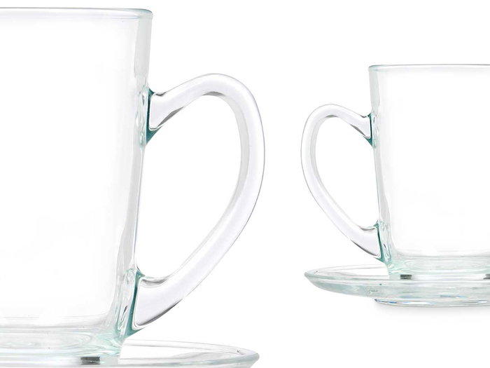 Vivalto Taza de Vidrio para Café con Leche 200 ml con Plato, Transparente - Taza: 10 x 7 x 10 cm + Plato: 12 x 1 cm (Set de 24)