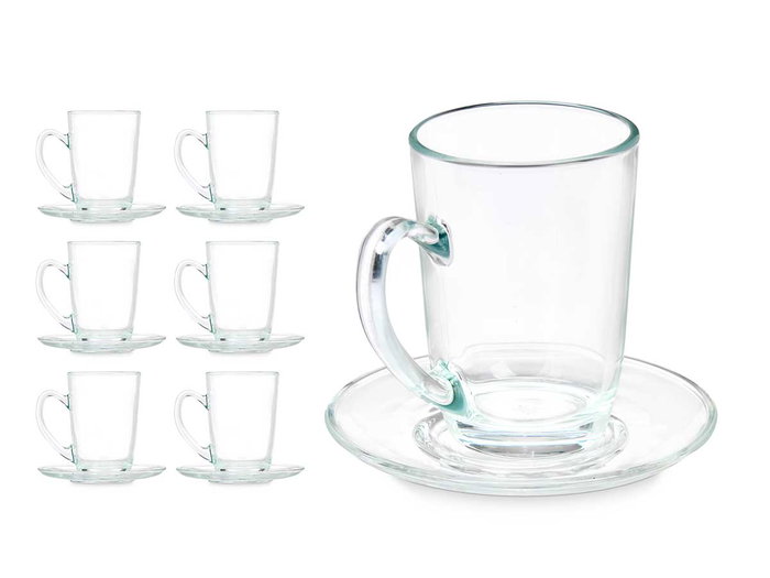 Vivalto Taza de Vidrio para Café con Leche 200 ml con Plato, Transparente - Taza: 10 x 7 x 10 cm + Plato: 12 x 1 cm (Set de 24)