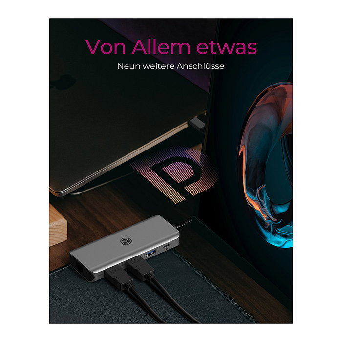ICY BOX IB-DK4012-CPD USB-C Docking Station 9-en-1 PD 100W con Puertos HDMI, DisplayPort, Ethernet, USB 3.2 y Lector de Tarjetas SD/MicroSD