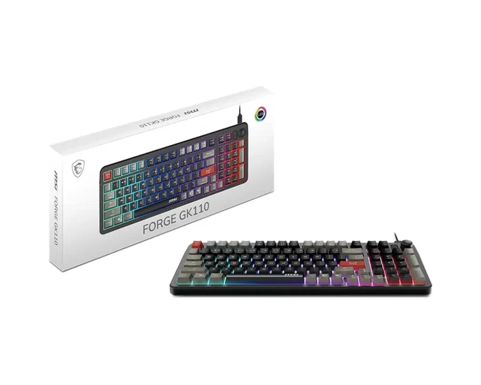 MSI Forge GK110 Teclado Gaming USB con Retroiluminación RGB, Teclado de Membrana QWERTY Español, Negro, 97 Teclas con Rueda de Volumen, Hotkeys y Antifantasma