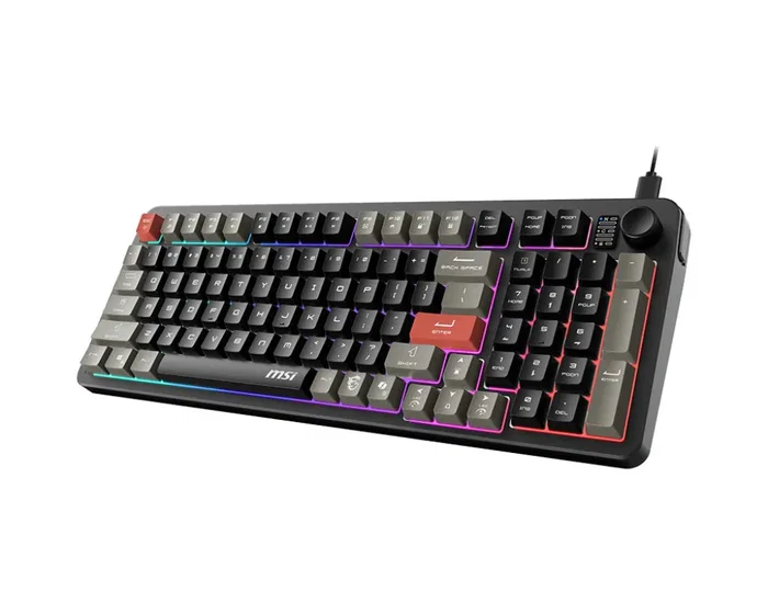 MSI Forge GK110 Teclado Gaming USB con Retroiluminación RGB, Teclado de Membrana QWERTY Español, Negro, 97 Teclas con Rueda de Volumen, Hotkeys y Antifantasma