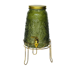 DKD Home Decor Dispensador Bebidas Tropical Cristal Metal Verde Dorado Hojas 19.3 x 36 x 19.3 cm