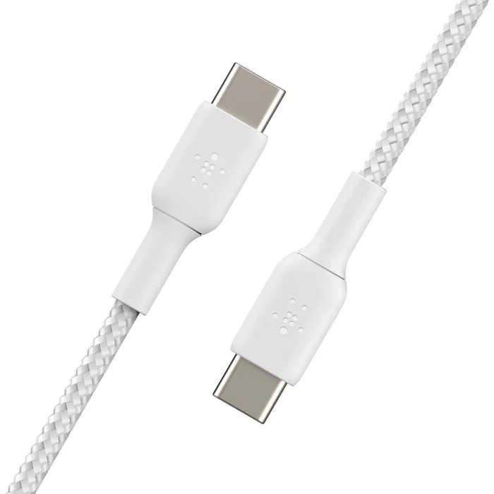Belkin CAB004BT1MWH2PK Cable USB-C a USB-C Trenzado 1m Blanco, USB 2.0, 480 Mbit/s, Carga Rápida 60W, 2 Piezas