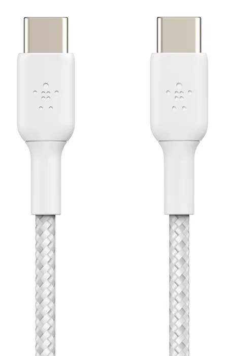 Belkin CAB004BT1MWH2PK Cable USB-C a USB-C Trenzado 1m Blanco, USB 2.0, 480 Mbit/s, Carga Rápida 60W, 2 Piezas