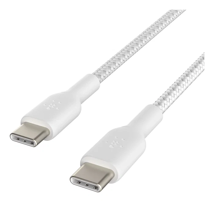 Belkin CAB004BT1MWH2PK Cable USB-C a USB-C Trenzado 1m Blanco, USB 2.0, 480 Mbit/s, Carga Rápida 60W, 2 Piezas
