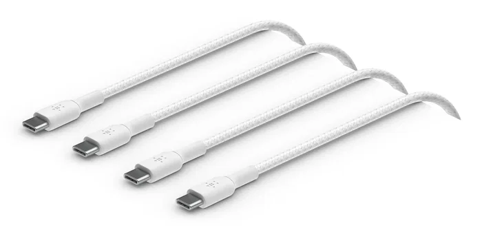 Belkin CAB004BT1MWH2PK Cable USB-C a USB-C Trenzado 1m Blanco, USB 2.0, 480 Mbit/s, Carga Rápida 60W, 2 Piezas
