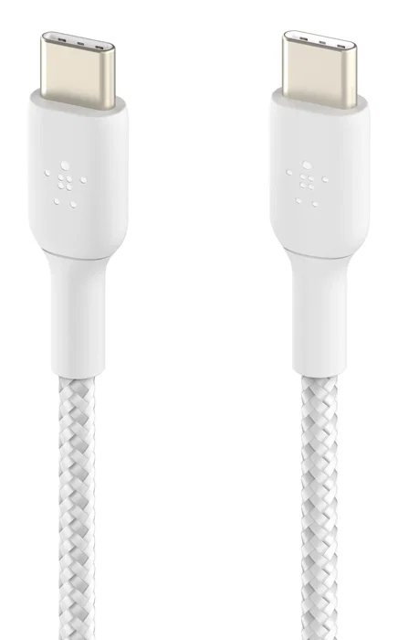 Belkin CAB004BT1MWH2PK Cable USB-C a USB-C Trenzado 1m Blanco, USB 2.0, 480 Mbit/s, Carga Rápida 60W, 2 Piezas