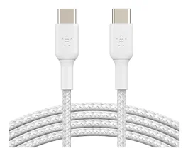 Belkin CAB004BT1MWH2PK Cable USB-C a USB-C Trenzado 1m Blanco, USB 2.0, 480 Mbit/s, Carga Rápida 60W, 2 Piezas