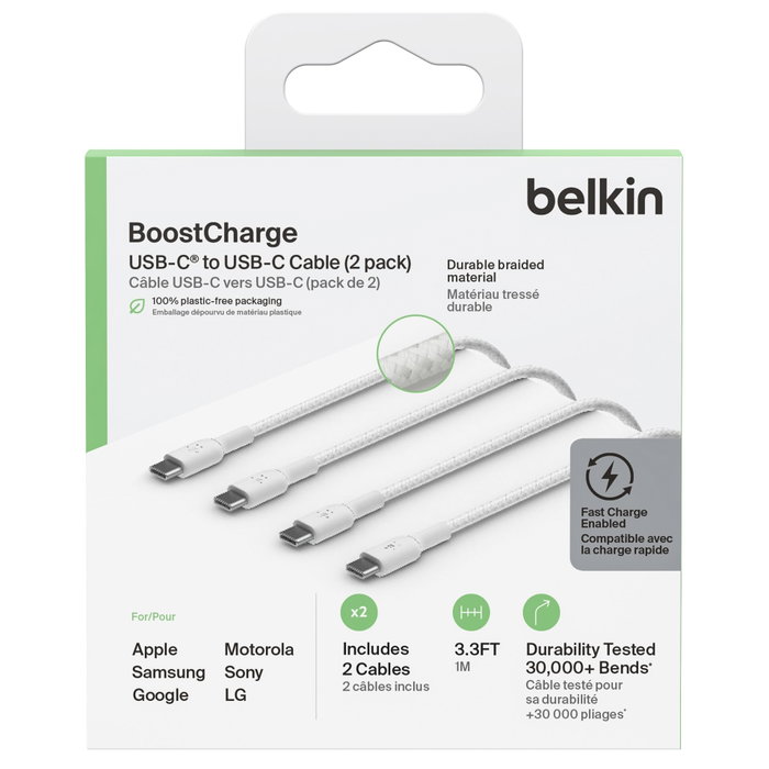 Belkin Pack de 2 Cables Boost Charge USB-C a USB-C de 1m Blanco