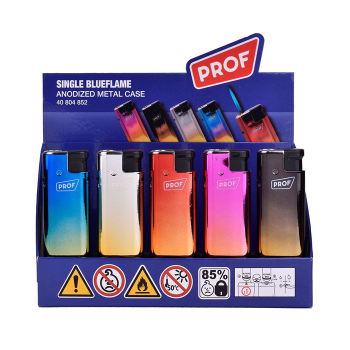 Prof Encendedor Electrónico Anodized Metal Case Llama Azul Colores Surtidos