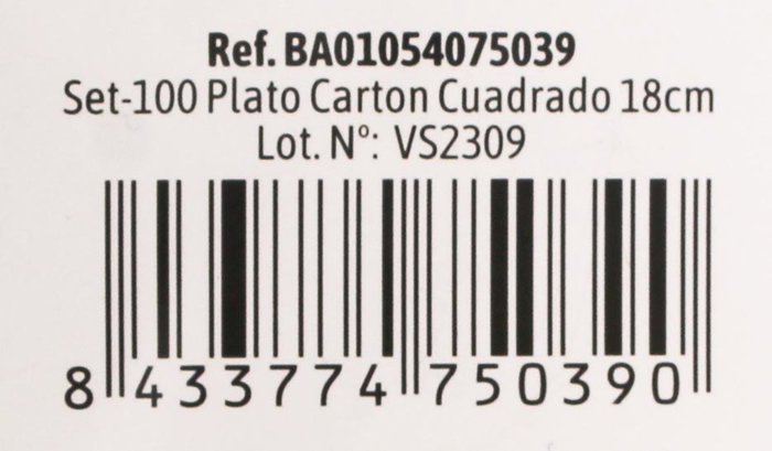 Algon Set-100 Plato Carton Cuadrado L/Soja 18 cm (10 Unidades)