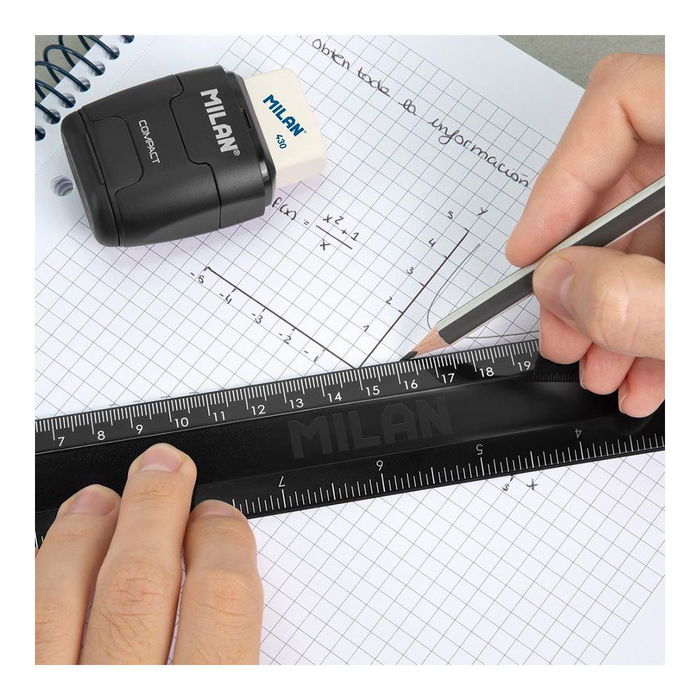 Milán Regla Serie Shadow Negra 30 cm Plástico Rígido Resistente Medición Pulgadas